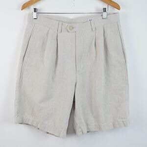 Vintage 90s Men's Shorts Size 34 Linen Blend Pleated Preppy Resort Dad Normcore